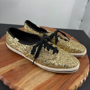 Keds x Kate Spade New York Champion Glitter Sneakers in gold sz 7.5 black laces